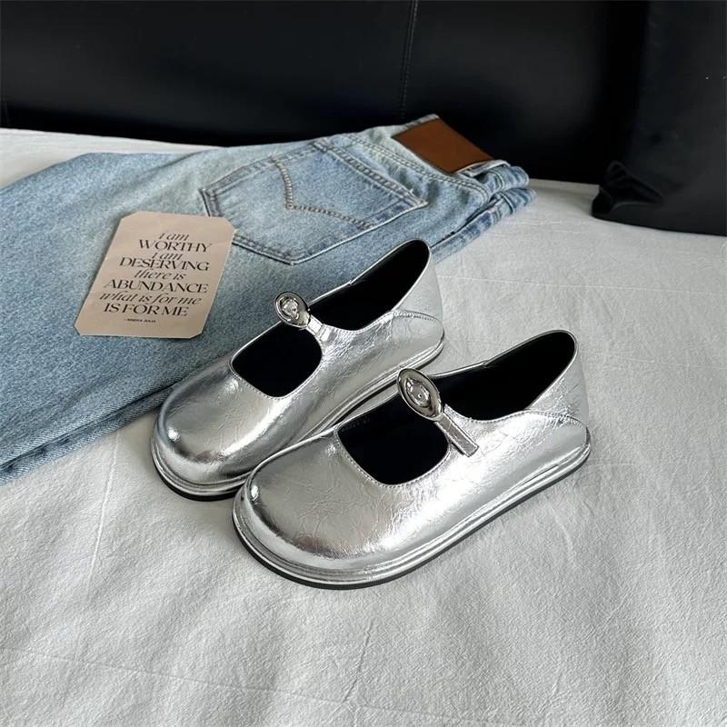 Fashion New Summer Vintage Mary Jane One Buckle Strap Flats 2025 Women's French Fashion Shallow Mouth Round Toe Single Shoes