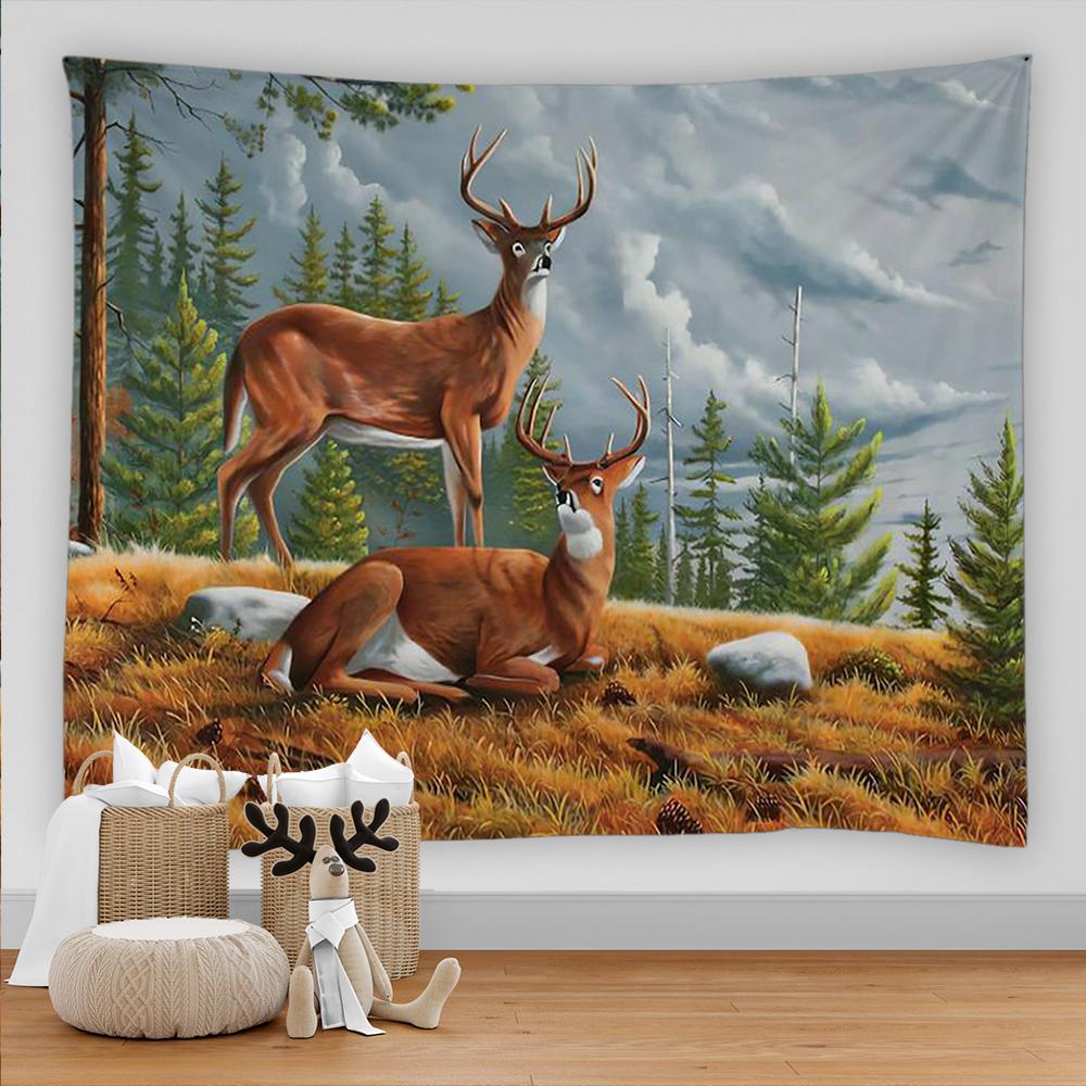 

Психоделический лесной настенный гобелен, украшение, гобелен с изображением северного оленя и лося, пляжный коврик для йоги, одеяло, настенный гобелен для стола 100X75CM