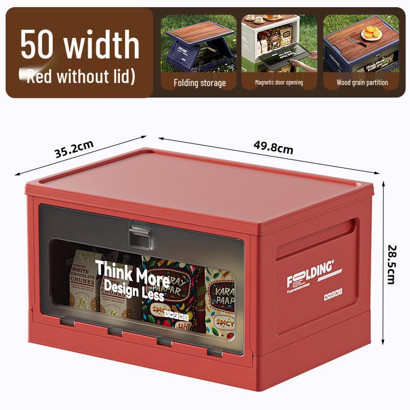 XL Folding Outdoor Storage Box with Wood Lid & Side Opening for Camping & Car Trunk Organization