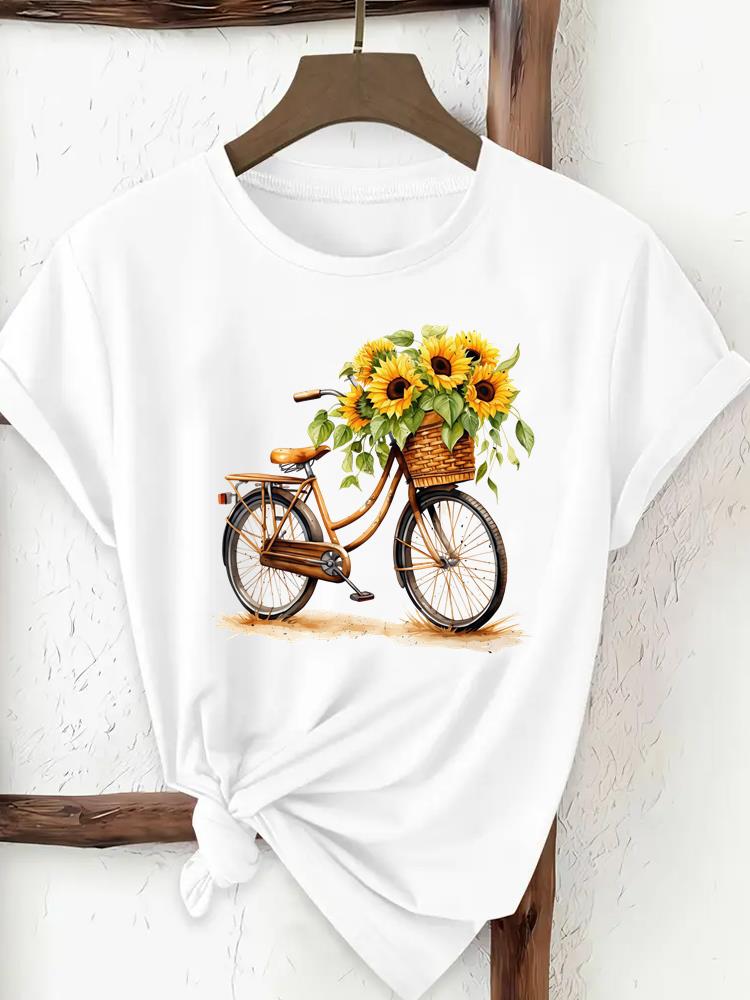 (Asian Size) Butterfly Flower Trend Woman Top Fashion Women Clothing T Shirt Female Short Sleeve Graphic T-shirts Print Tee