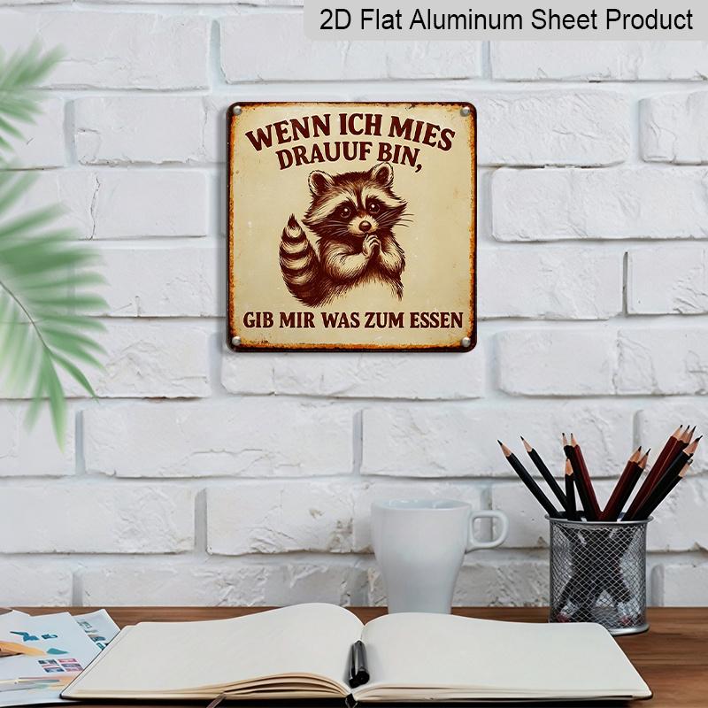 2D Flat, 1pc Funny Raccoon Metal Sign "When I Feel Bad Give Me Food" - Retro Outdoor/ Wall Decor Suitable for Living Room, Office, Perfect Gift for