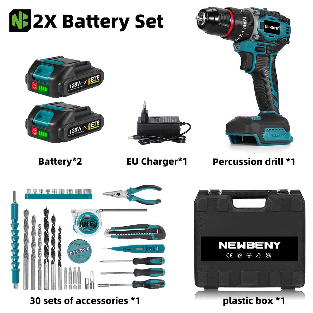 Newbeny 80NM Brushless Electric Drill 3 IN 1 Cordless Impact Drill Electric Screwdriver Power Tools For 18V Battery