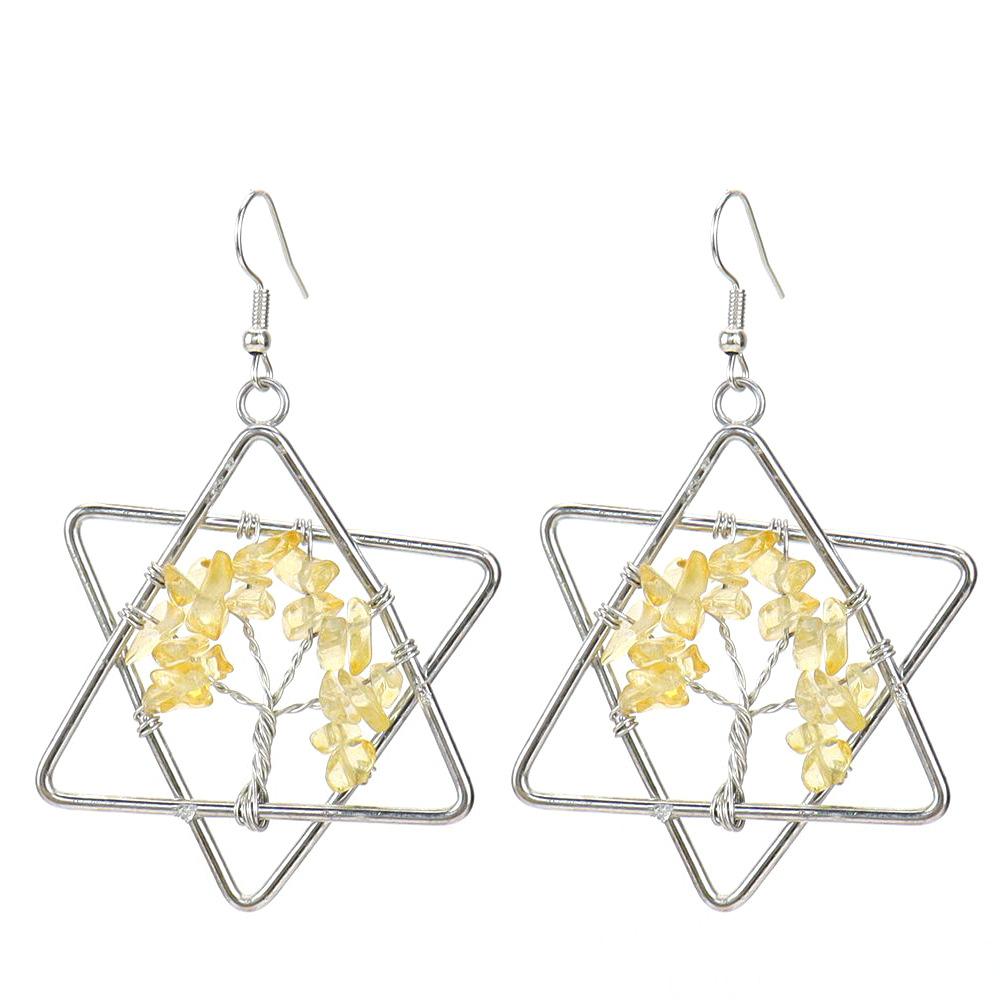 

Hand-Wound Natural Gravel Crystal Colorful Tree Of Life Hexagram Earrings Earrings E17