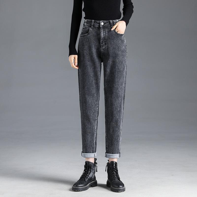 2022 herbst Winter Neue Lose freizeit Harajuku Elastische Hose Hohe Taille Jeans Women'sHarem Hosen retro Gerade Papa Hosen