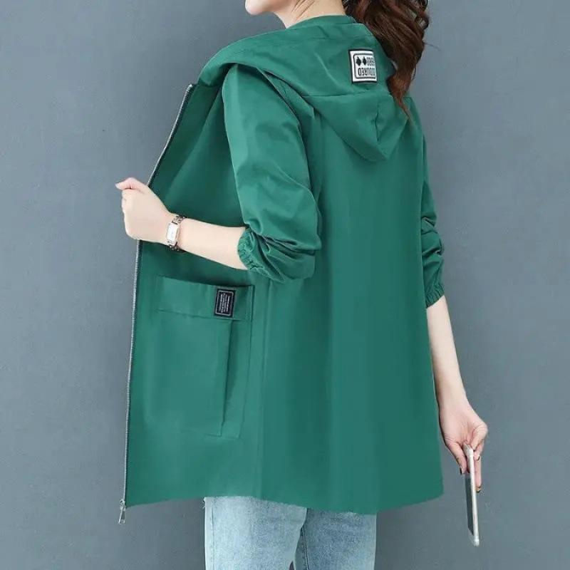 Women With Big pockets Windbreaker Middle-Aged Mother's Hooded Long Jacket Women's Spring Autumn Loose Outwear