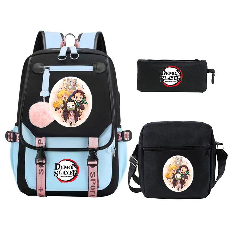 Riman peripheral printing fashion backpack cross-border campus primary and secondary school students schoolbag shoulder bag pencil bag three-piece set