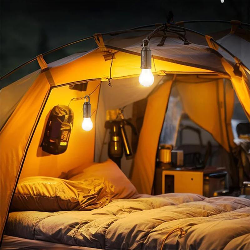 Solar Powered USB Rechargeable Camping Hanging Lamp Waterproof Portable Tent Light Bulb Outdoor Garden BBQ Party Decor Night Lighting