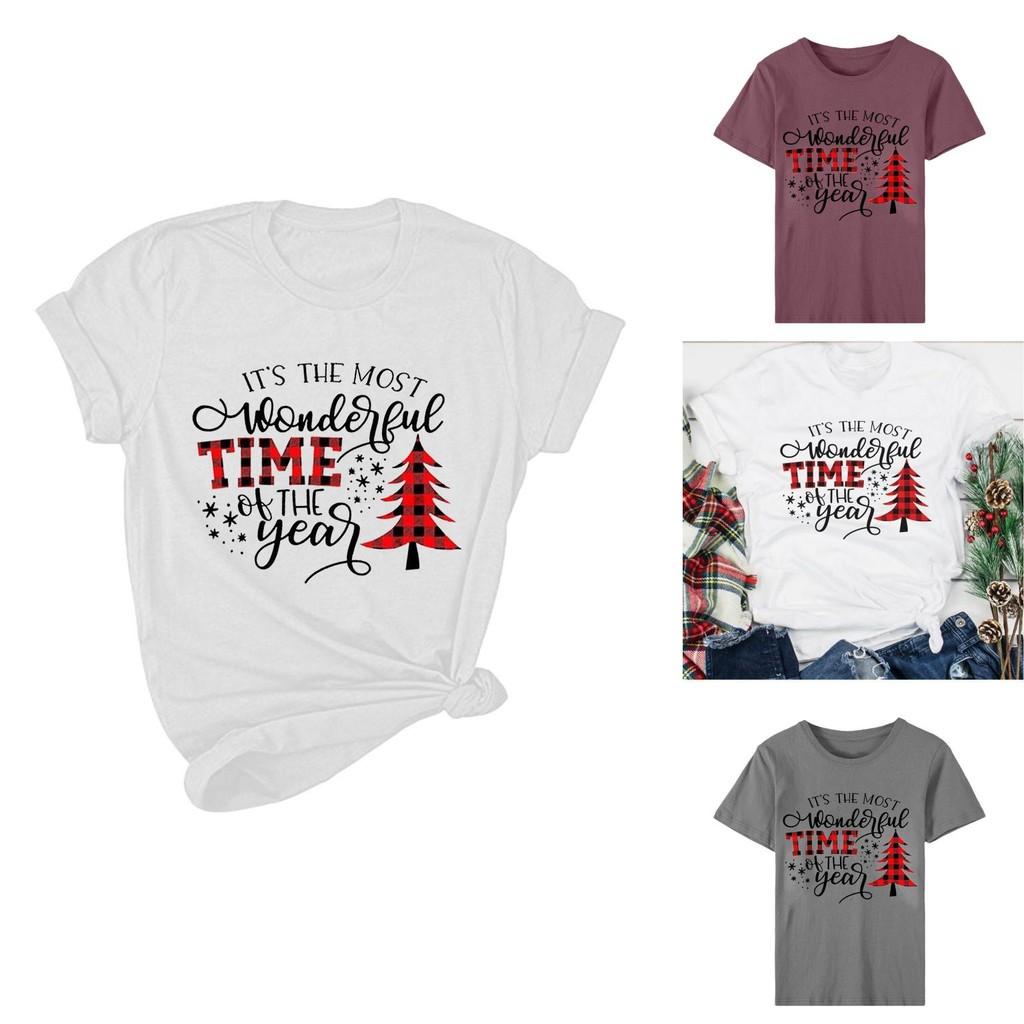 Women's Christmas Tops With Short Sleeves And Soft Cotton Material For Festive Comfort**