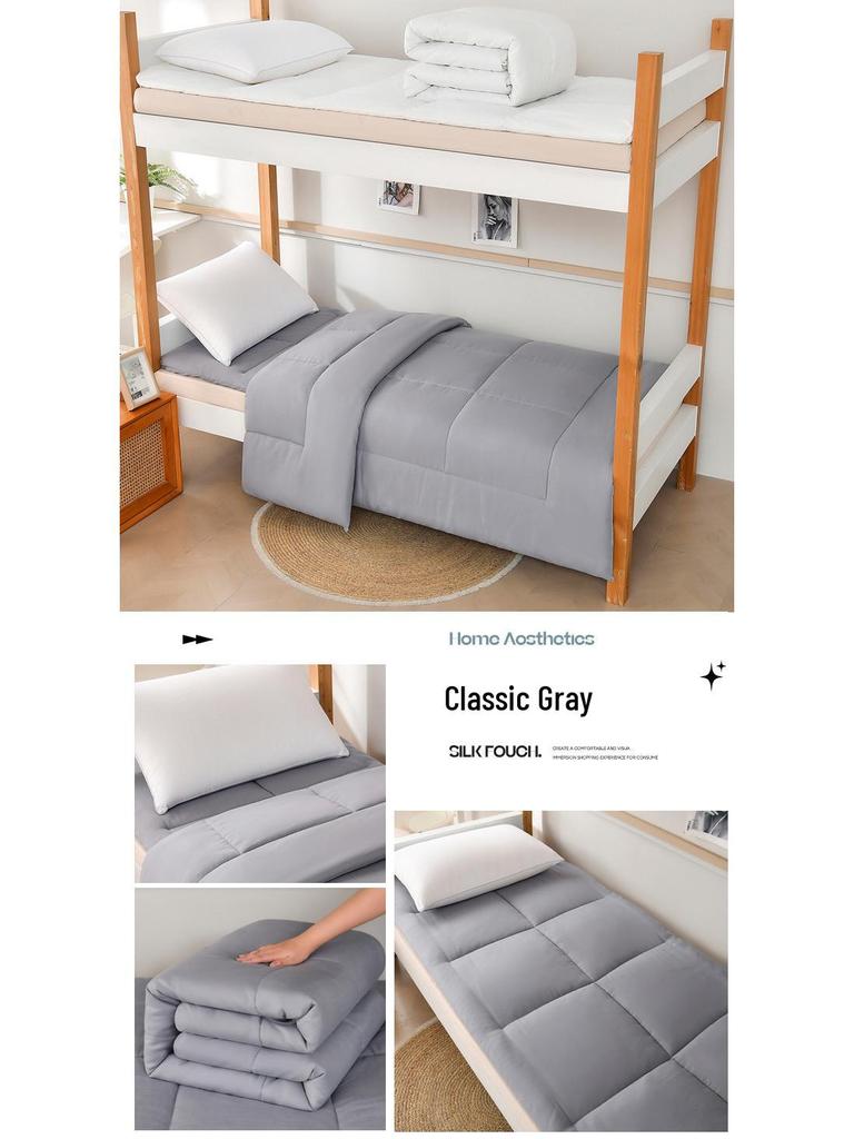 Brushed Dorm Bunk Bed Three-Piece Set: Pillow, Quilt & Mattress
