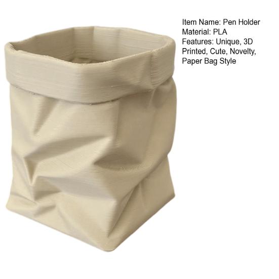 Cute Paper Bag Style Pen Holder 3D Printed Pencil Cup Desk Stationery Makeup Brushes Organizer for Workspace Office School Supplies