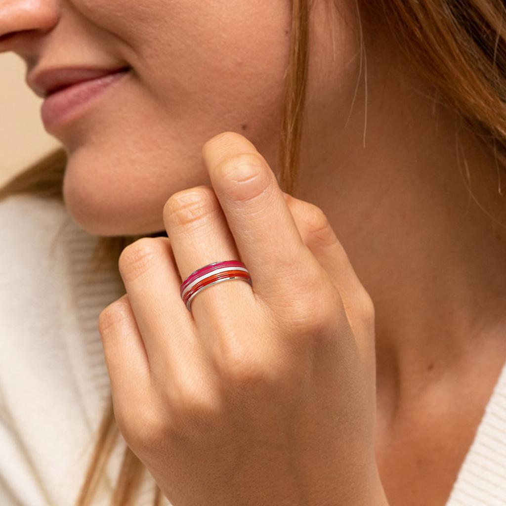 Edelstahl Lesbischer LGBT Ring für Frauen Paar, Pride Liebe Versprechen Band Streifen Flaggenfarbe Verlobungsringe