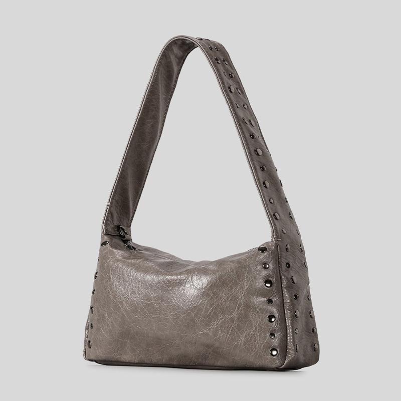 SHELKSBAG Vintage Studded Women Shoulder Bag Y2k Luxury Motorcycle Style Faux Leather Underarm Bags Crossbody 2026 Trend Handbag