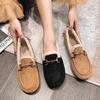 Mao Mao Shoes Women's Winter Retro Flat-soled Soft-soled One-pedal Plush Warm Cotton Shoes Wear Loafer Beanie Shoes