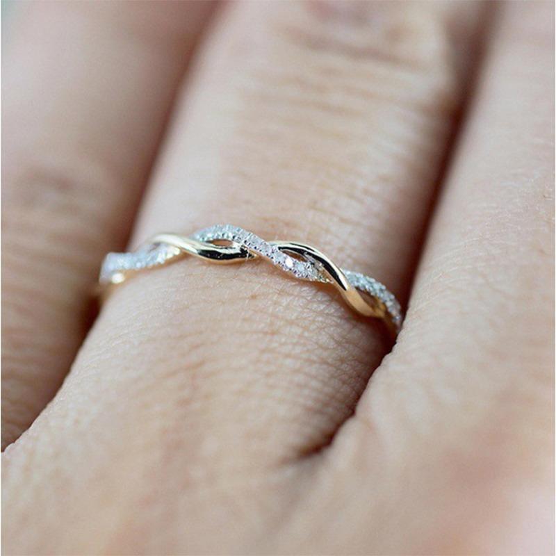 Zhenrong twisted rope ring 18k gold plated micro-paved zirconia ring