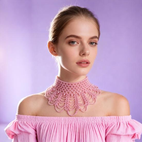 Imitation Pearl Fake Collar Necklace Hollow Design Multi Layer Detachable Collar Solid Color Dress Accessory