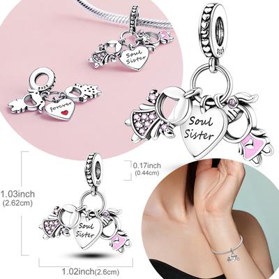 925 Sterlingového stříbra Soul Twins Sestra Korálek přívěsek na náramek DIY Dámské šperky Dárek