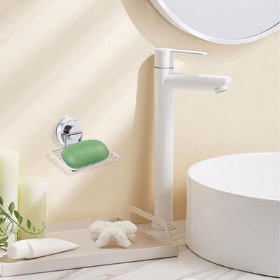 Porte-savon à forte ventouse portable Argent Acier inoxydable Boîte à savon Multifonctionnel Étagère de rangement pour savon à une couche