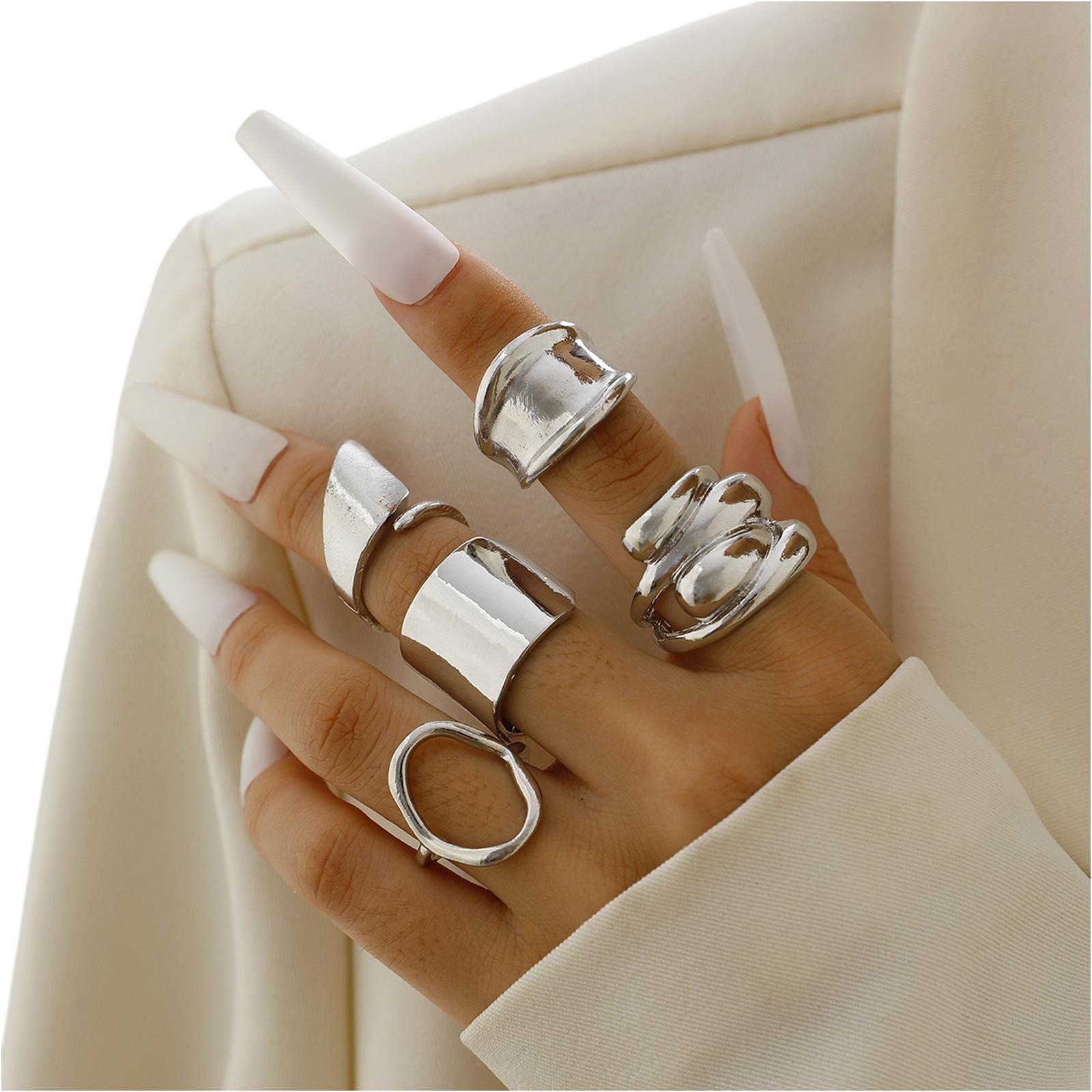 

Модный женский набор из 5 колец - Женское кольцо Металлическое кольцо Глянцевое кольцо Металлическое кольцо Праздничный подарок One Size серебряный