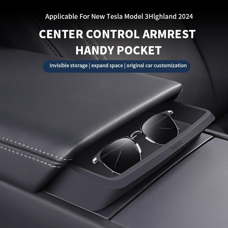 Central Armrest Storage Box For Tesla Model Y 3 Highland Juniper Car Glasses Phone Storage Case Multi Functional Accessories