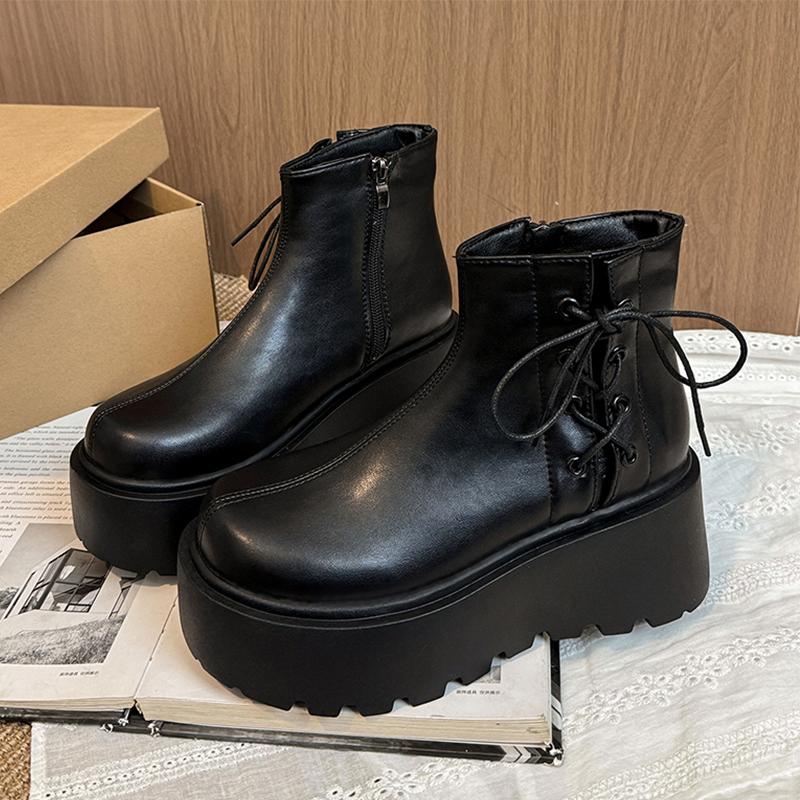 Fashion Women Flats Platform Ankle Boots Lace Up Casual Shoes Sport Sneaker 2025 Winter Chelsea Short Boots Leather Shoes Mujer Botas