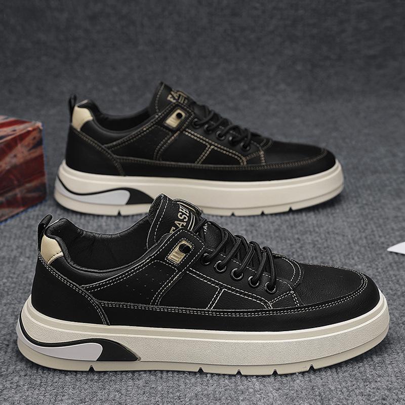 2025 Men's Shoes Autumn New Microfiber Leather Surface Platform White Shoes Fashion Casual Elastic Band Foot Cover Work Board Shoes