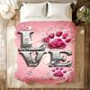 Pink heartshaped paw print pattern Flannel printed blanket suitable for all seasons suitable for living room office sofa travel
