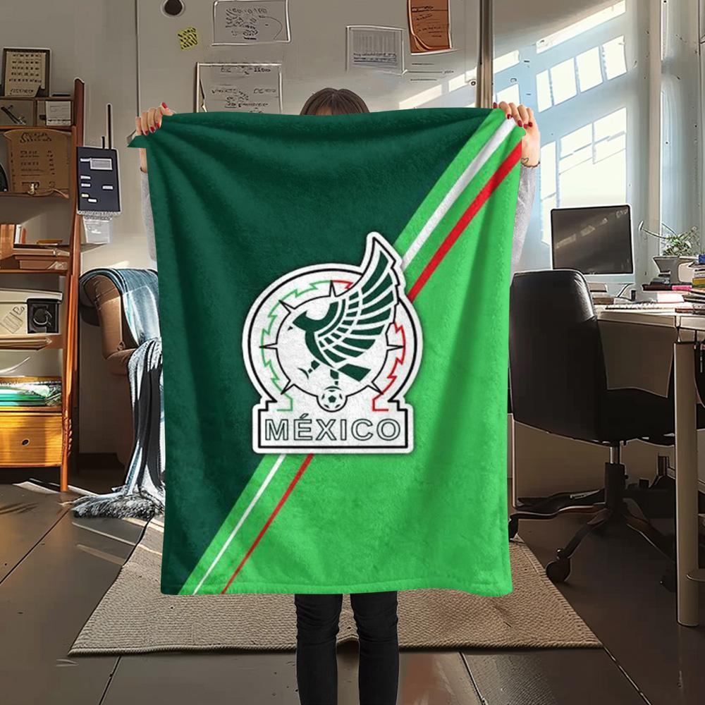 1Pc Mexico National Football Print Flannel Blanket High Quality Warm Comfortable Cover for All Seasons Perfect for Gifts Home Decor