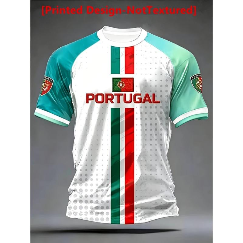 Dies ist das Print Herren Portugal Flagge Vertikaler Streifen PORTUGAL Buchstabe Trainings T-Shirt Kurzarm Trikot Geeignet für Sport