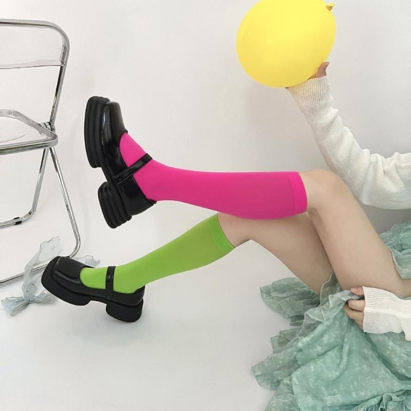 Colorful Calf Socks Velvets Knee High Stockings Lightweight Breathable Knee High Socks Student Girls Middle Tube Socks