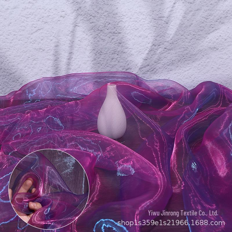 "Farbverlauf Zweifarbiges Organza-Gewebe mit Fantasy-Perlen- & Glasgarn für Kleidung und Röcke"