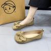 Modische flache Pumps mit Schleife für Damen, neue runde Spitze, flacher Boden, rutschfeste weiche Sohle, Bohnenschuhe, Frühling und Herbst 2025