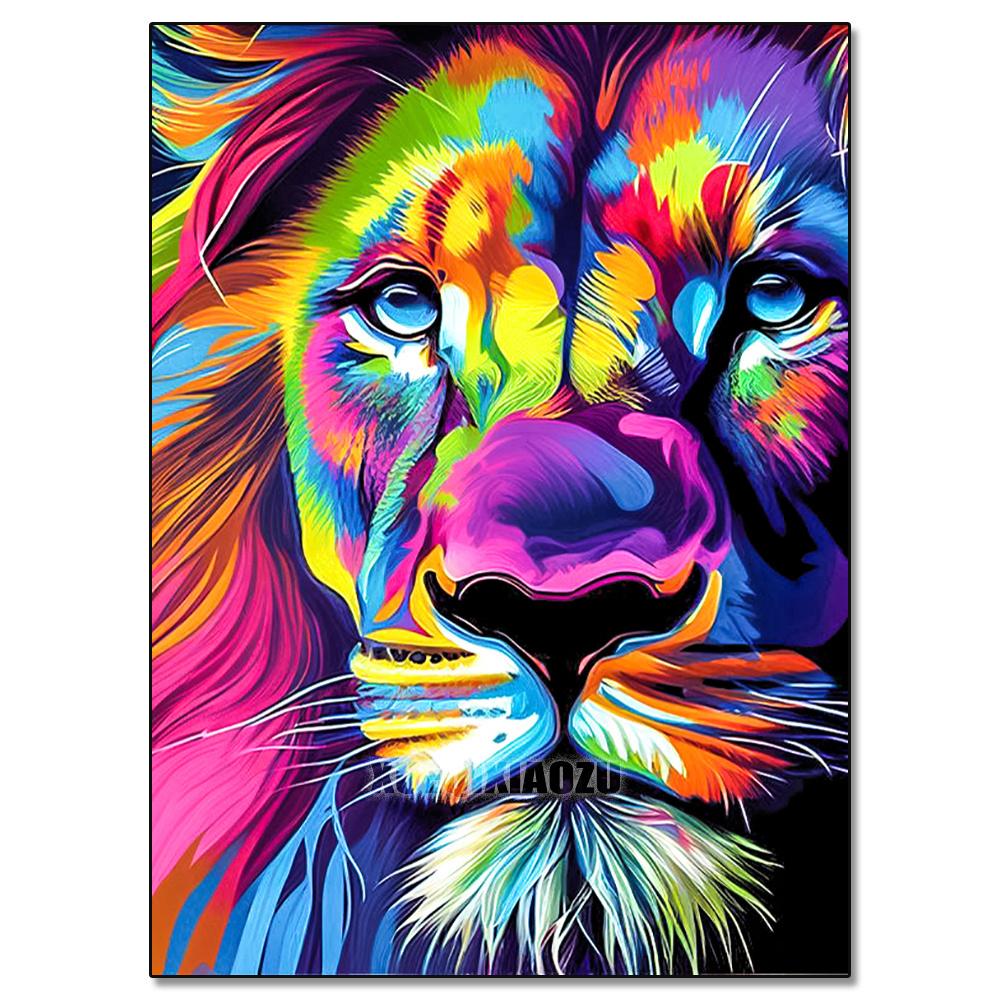 Peinture au Diamant 5D DIY Animaux Lion Chat Tigre Kit de Point de Croix Broderie Diamant Ronde Complète Mosaïque Artistique Image de Strass
