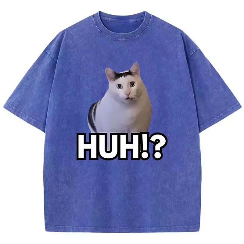 Manga T-Shirt Vintage Gewaschenes Baumwoll-T-Shirt Katze Sagt Huh Anime Grafik-T-Shirt Lässige Streetwear Frühling Sommer T-Shirt
