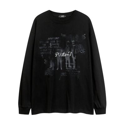 Unisex Streetwear Graphic Print Long Sleeve Tee Loose Fit Cotton Crew Neck Fall