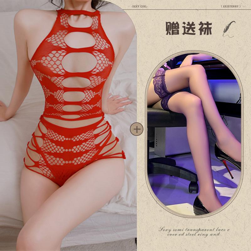 Sex underwear sexy perspective hollow tear large size hip wrap free net suit