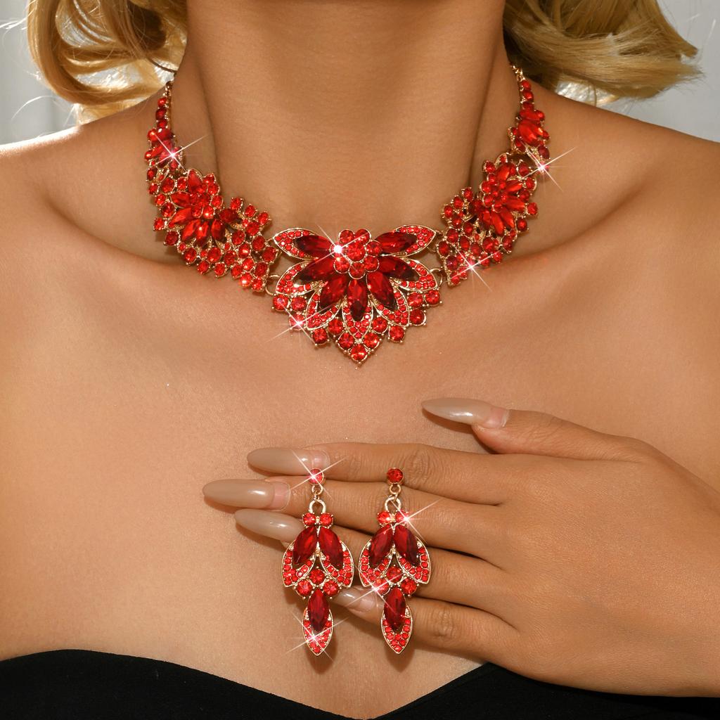 Women's Jewelry High-end Design Custom Full Diamond Crystal Necklace Earrings Set Bridal Wedding Alloy Chain Jewelry