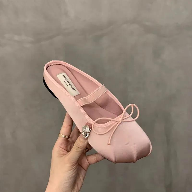 fashion 2024 High Quality Ladies Shoes Baotou Women's Slippers Fashion Butterfly-knot Dress Slippers Women New Shallow Flat Slippers
