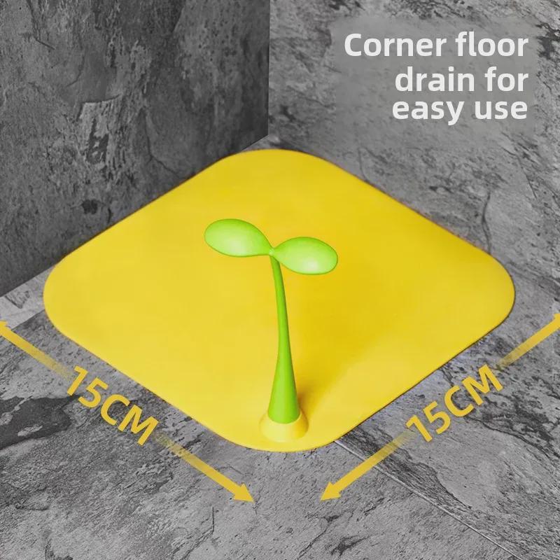 Bean Sprout Silicone Floor Drain Cover: Deodorizing, Anti-Insect Sticker for Bathroom.