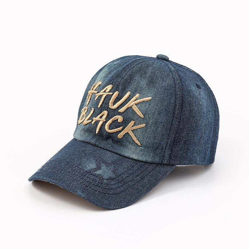 New denim English alphabet baseball cap summer sunscreen hat women's fashion curved brim big head circumference cap