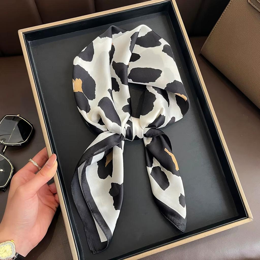 Luxury Leopard Print Square Scarf Women Soft Satin Hairband Neckerchief Tie Female Headband Foulard Bag Ribbon 70*70cm