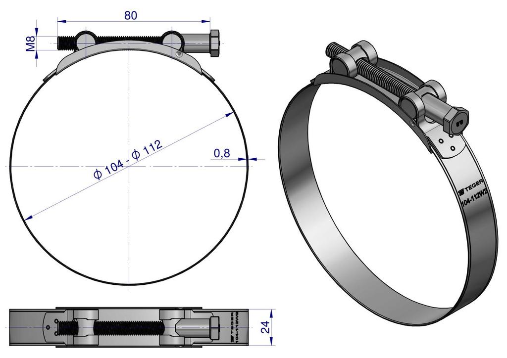 Opaska Zaciskowa Gbs 104-112 (Obejma W2 - Stal Nierdzewna) Szerkość 24Mm Teger ( Sprzedawane Po 5 )