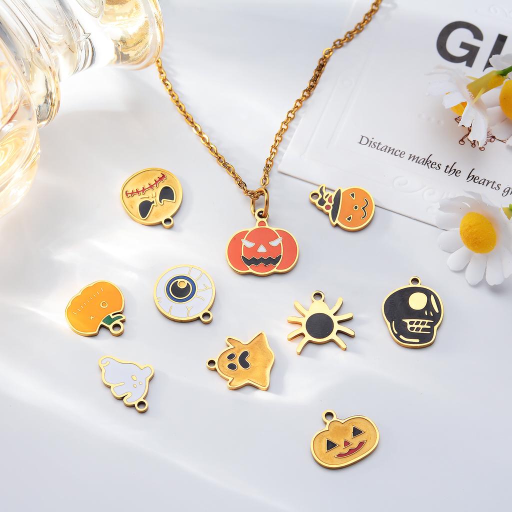 4Pcs/lot Halloween Charms Stainless Steel Pumpkin Ghost Bat Pendant for Making DIY Necklace Jewelry Accessories Supplies