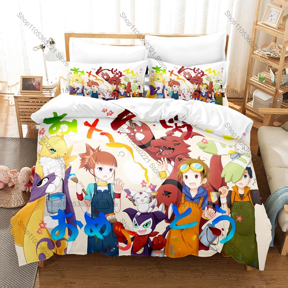 New Digimon 3PCS Bedding Set Duvet Cover And Two Pillowcases Microfiber 3D Digital Printed Anime Bed Linens Home Decoration