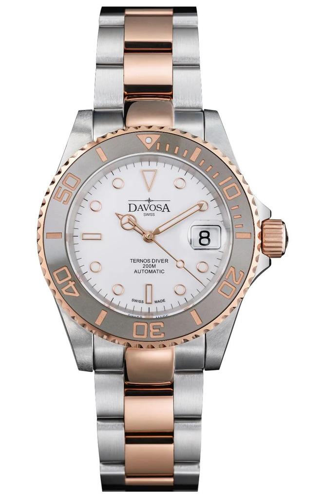 Mechanical Automatic Date 200M Waterproof Ternos Ceramic Swiss Made Silver [Davosa] 161.555.63 Men's