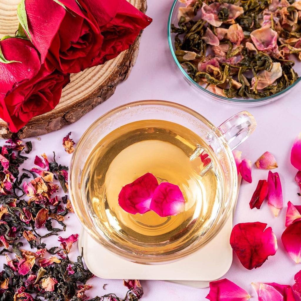 Dabri Rose Green Tea Loose Leaves 100g Pouch | For Glowing Skin & Hair (Men & Women) | Natural Rose Petals | Antioxidant-Rich | Organic Blend