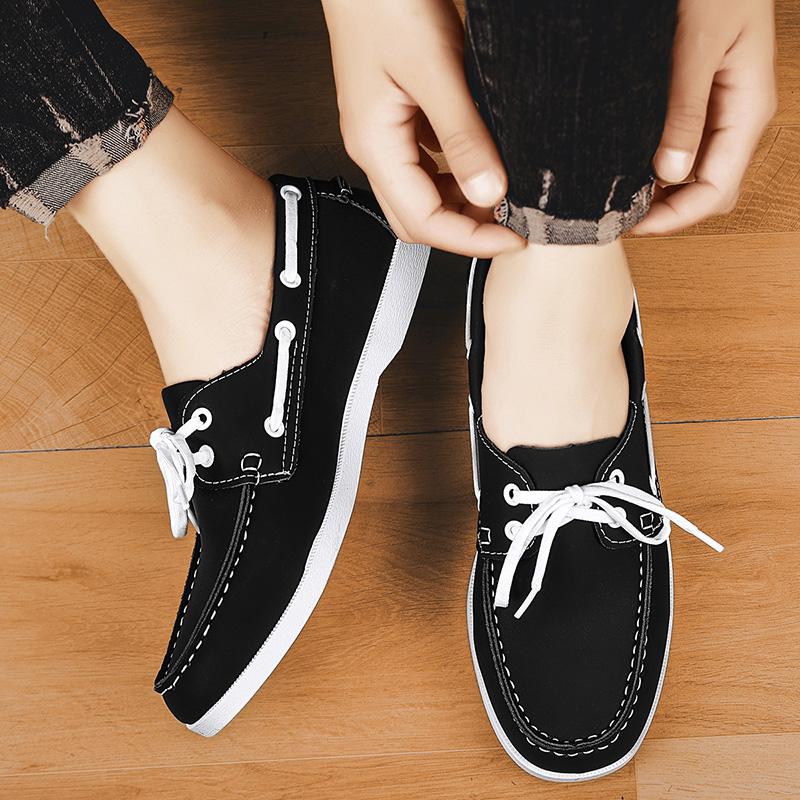 Fashion Lace-Up Fashion Men Loafers Slip on Flats Male Classic Boat Shoes Leather Hot Sale Men's Leisure Walk Men Wedding Dress Shoes