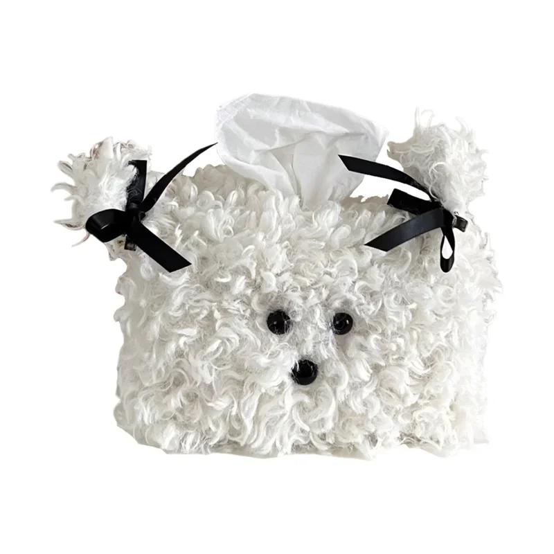 New Cute Plush Dog Tissue Box Creative Paper Box Dormitory Female Home Desktop Paper Drawer Set Living Room Desktop Decoration