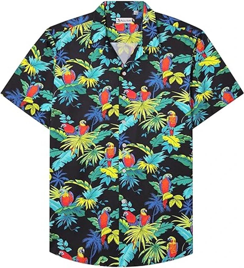 Men's Summer Short Sleeve Hawaiian Shirt Beach Holiday Print Shirt Top 100% Polyester