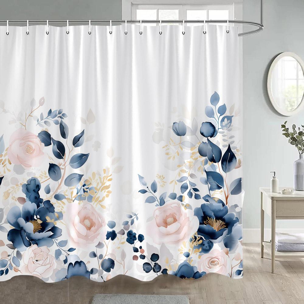 

Blue Butterfly Floral Shower Curtains Watercolour Flowers Plant Bath Curtain Polyester Fabric Home Bathroom Bathtub Decoration W60H190(CM)-1 Pcs