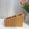 Multi-porpose Compartmentalized Storage Box Brown Plastic Sundries Organization Box Bevel Step Divided Grids Weaving Basket